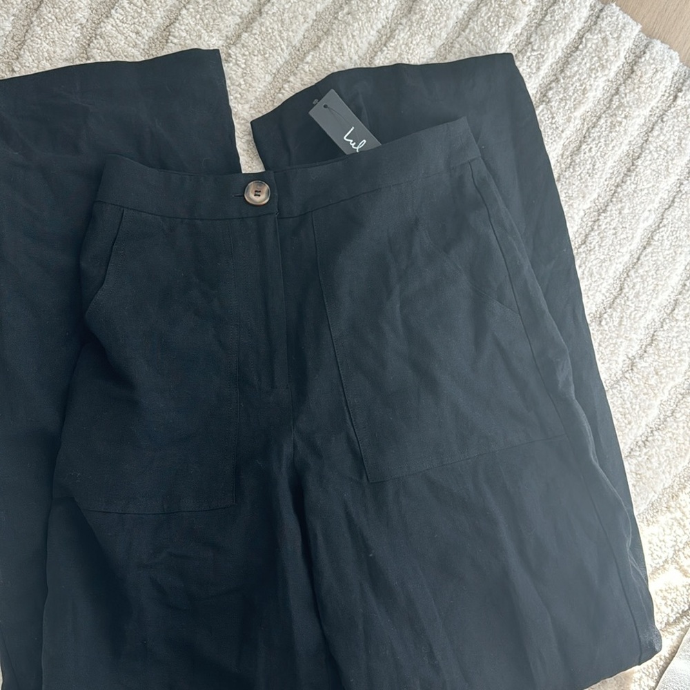 NWT Lulu’s Jet Stream Black High Waisted Wide Leg Pants - Picture 4 of 4